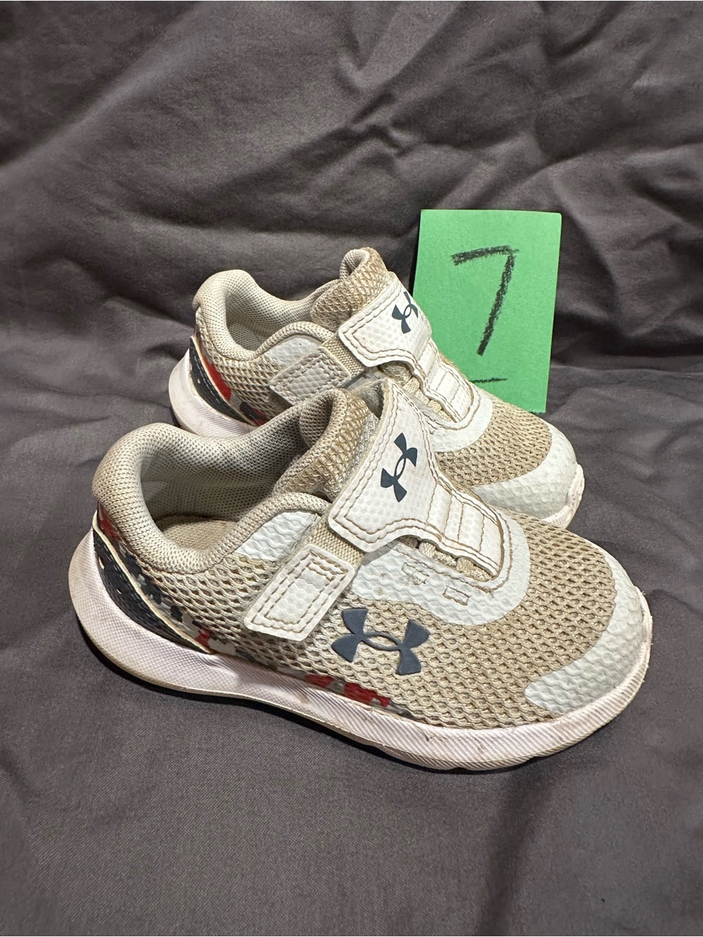 Under Armour Kids Tan and White Velcro Sneakers